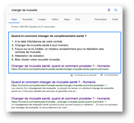 Exemple de Featured Snippet Google.fr
