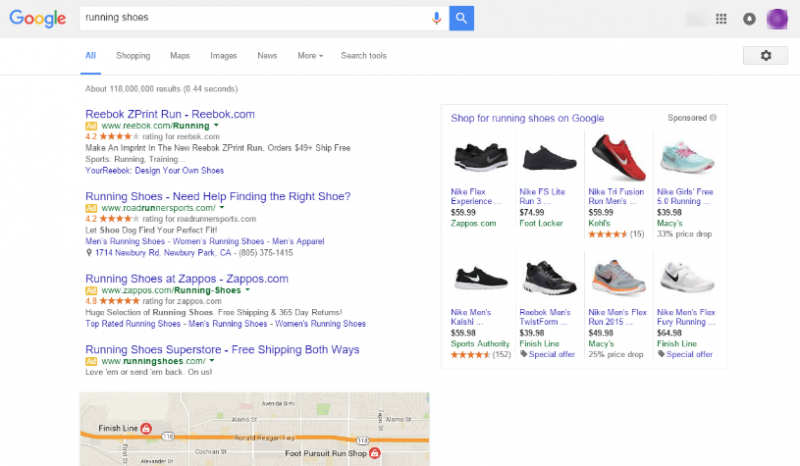 Exemple de SERP Google avec les 4 Ads